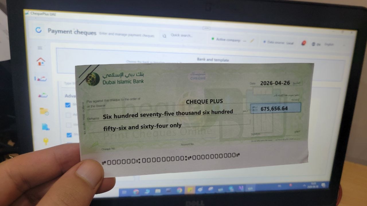 Printed cheque sample prepared with Cheque Plus Saudi